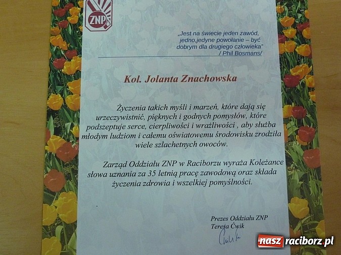 Zdjęcie w galerii na portalu naszraciborz.pl: Wyr&oacute;żnienia w raciborskim ZNP wiadomości z regionu