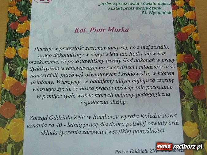 Zdjęcie w galerii na portalu naszraciborz.pl: Wyr&oacute;żnienia w raciborskim ZNP wiadomości z regionu