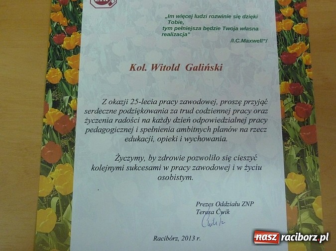 Zdjęcie w galerii na portalu naszraciborz.pl: Wyr&oacute;żnienia w raciborskim ZNP wiadomości z regionu