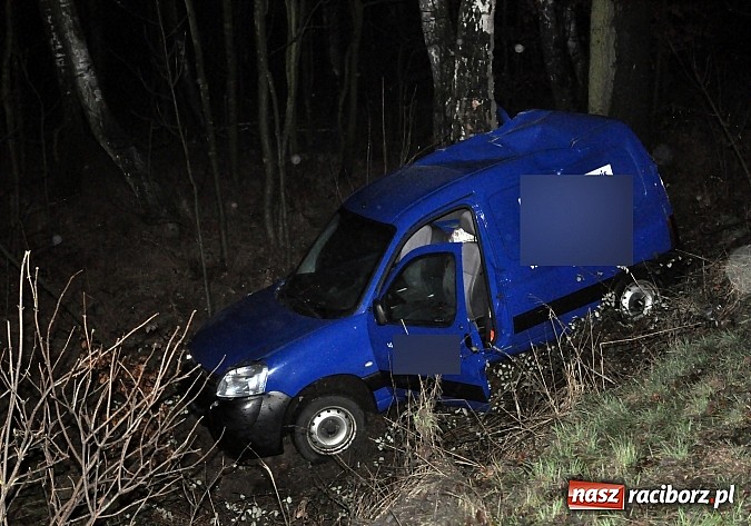 Zdjęcie w galerii na portalu naszraciborz.pl: Kierowca dostawczego citroena uderzył w drzewo na drodze Racibórz-Kornowac wiadomości z regionu