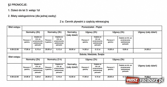 Zdjęcie w galerii na portalu naszraciborz.pl: Od 1 sierpnia nowy cennik w H2Ostróg wiadomości z regionu