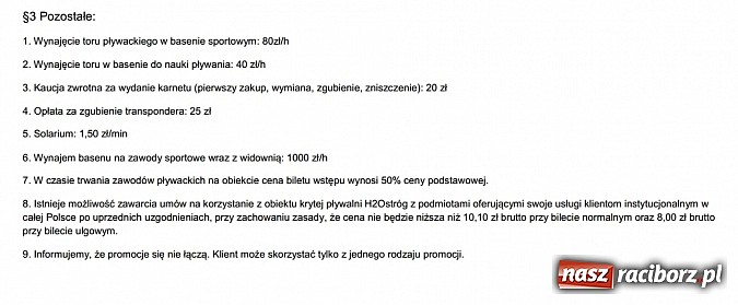 Zdjęcie w galerii na portalu naszraciborz.pl: Od 1 sierpnia nowy cennik w H2Ostróg wiadomości z regionu