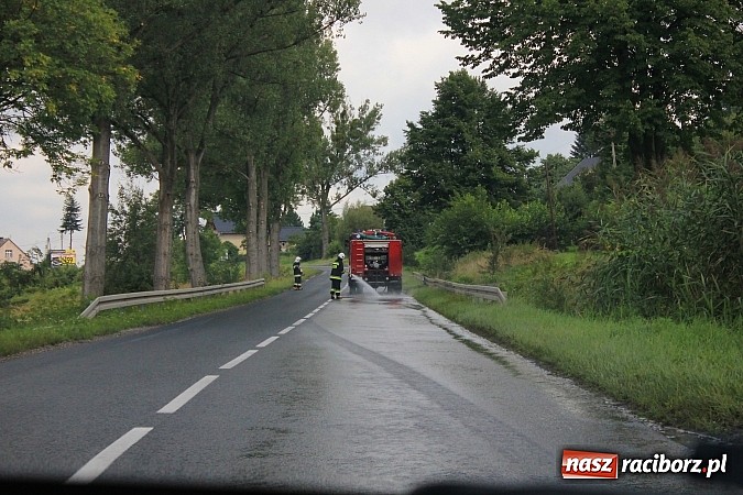Zdjęcie w galerii na portalu naszraciborz.pl: Trzy zastępy strażaków usuwały plamę na Brzeskiej wiadomości z regionu