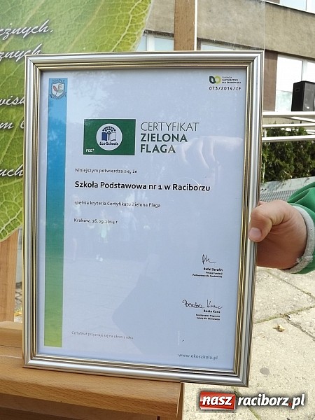 Zdjęcie w galerii na portalu naszraciborz.pl: Zielona flaga powiewa już nad SP 1 w Raciborzu wiadomości z regionu