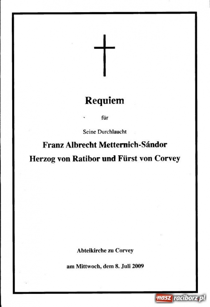 Zdjęcie w galerii na portalu naszraciborz.pl: Pożegnanie księcia Franza Albrechta wiadomości z regionu