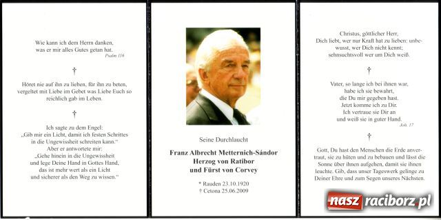 Zdjęcie w galerii na portalu naszraciborz.pl: Pożegnanie księcia Franza Albrechta wiadomości z regionu