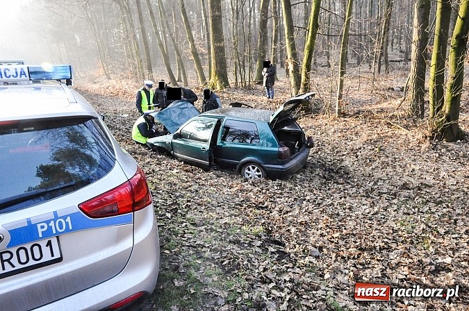 Zdjęcie w galerii na portalu naszraciborz.pl: Na wysokości Lasu Kobyla golf wypadł z drogi i uderzył w drzewo wiadomości z regionu