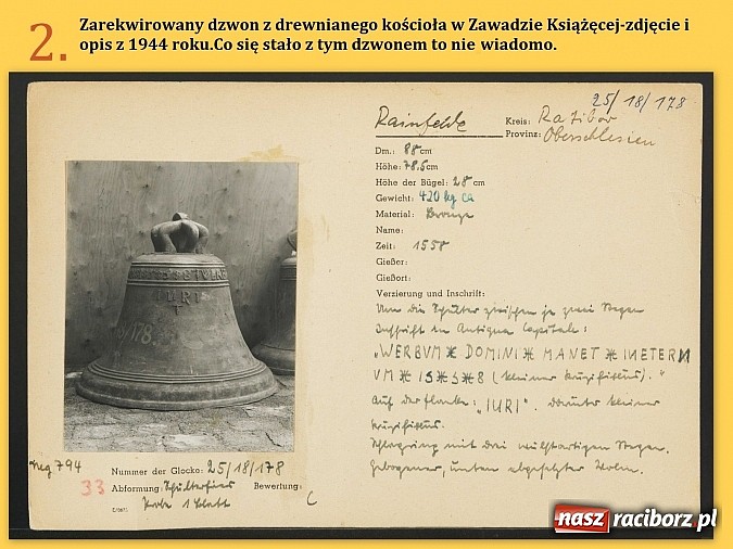 Zdjęcie w galerii na portalu naszraciborz.pl: Stare dzwony z Zawady Książęcej wywiezione do przetopienia. Po ponad 70 latach jeden się odnalazł wiadomości z regionu