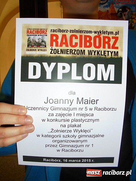 Zdjęcie w galerii na portalu naszraciborz.pl: Konkurs na plakat o Żołnierzach Wyklętych rozstrzygnięty – gratulujemy Joannie Maier, uczennicy Gimnazjum nr 5  wiadomości z regionu
