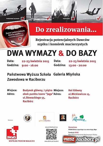 Zdjęcie w galerii na portalu naszraciborz.pl: Studenci w walce z Rakiem Krwi. Twarzą V edycji akcji DWA WYMAZY&DO BAZY został wokalista Kamil Bednarek wiadomości z regionu