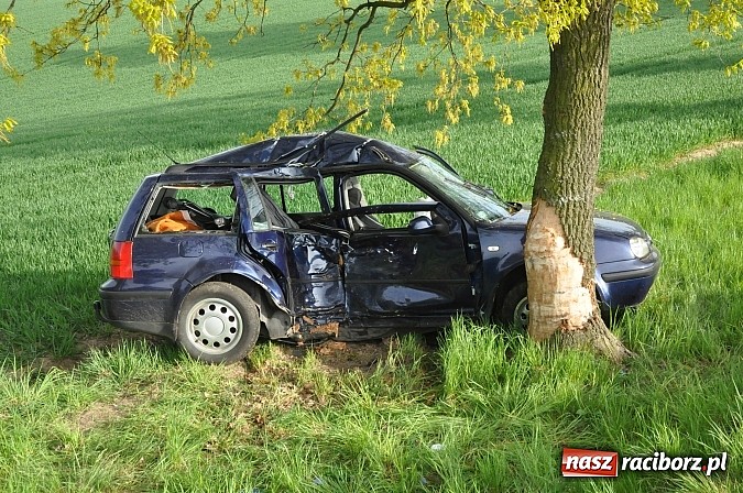 Zdjęcie w galerii na portalu naszraciborz.pl: Golf wjechał w drzewo na DK 45 w Szonowicach wiadomości z regionu