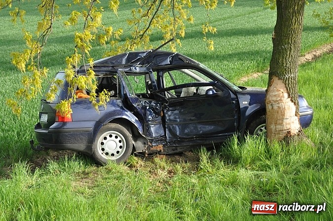 Zdjęcie w galerii na portalu naszraciborz.pl: Golf wjechał w drzewo na DK 45 w Szonowicach wiadomości z regionu