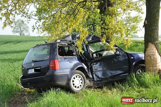 Zdjęcie w galerii na portalu naszraciborz.pl: Golf wjechał w drzewo na DK 45 w Szonowicach wiadomości z regionu