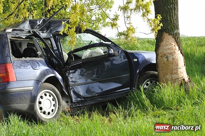 Zdjęcie w galerii na portalu naszraciborz.pl: Golf wjechał w drzewo na DK 45 w Szonowicach wiadomości z regionu