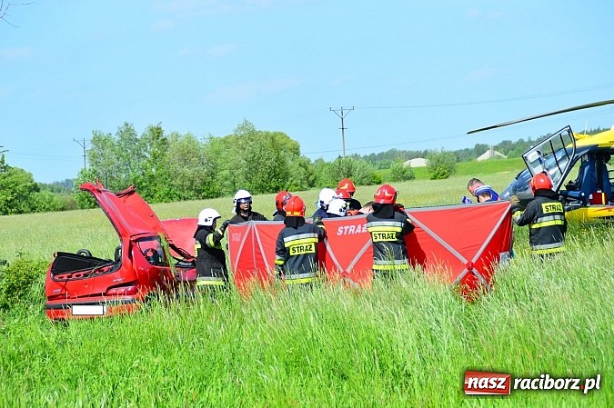 Zdjęcie w galerii na portalu naszraciborz.pl: Wypadek na drodze Ciechowice-Turze. Ciężko ranną kobietę zabrało lotnicze pogotowie ratunkowe wiadomości z regionu