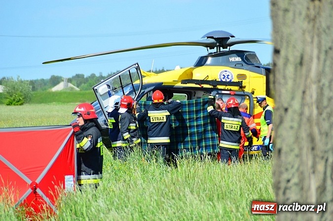 Zdjęcie w galerii na portalu naszraciborz.pl: Wypadek na drodze Ciechowice-Turze. Ciężko ranną kobietę zabrało lotnicze pogotowie ratunkowe wiadomości z regionu