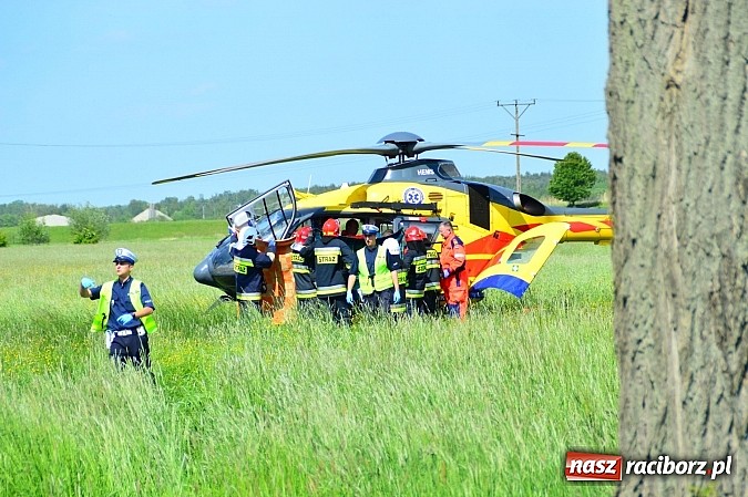Zdjęcie w galerii na portalu naszraciborz.pl: Wypadek na drodze Ciechowice-Turze. Ciężko ranną kobietę zabrało lotnicze pogotowie ratunkowe wiadomości z regionu