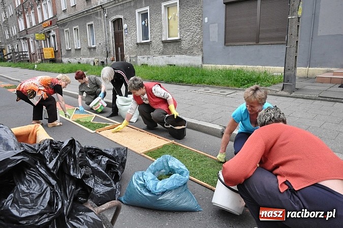Zdjęcie w galerii na portalu naszraciborz.pl: Skoro świt ruszyli do pracy. Zobacz jak powstają raciborskie kwietne dywany na Boże Ciało wiadomości z regionu