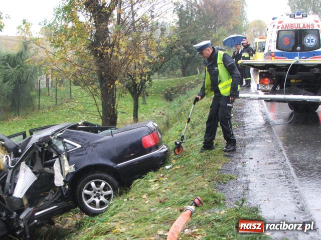 Zdjęcie w galerii na portalu naszraciborz.pl: Wypadek w Rzuchowie, audi w rowie wiadomości z regionu