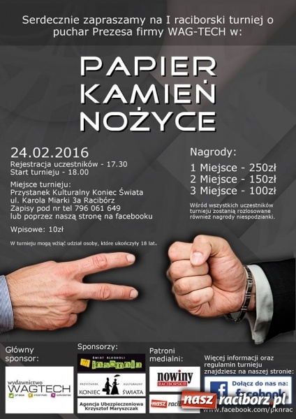 Zdjęcie w galerii na portalu naszraciborz.pl: Pierwszy Turniej w Papier Kamień Nożyce wiadomości z regionu