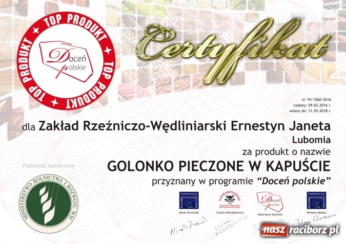 Zdjęcie w galerii na portalu naszraciborz.pl: Zakład Ernestyna Janety nagrodzony przez ekspertów wiadomości z regionu