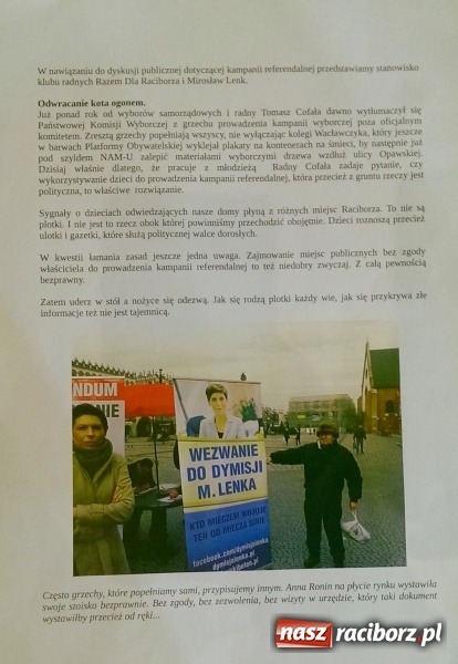 Zdjęcie w galerii na portalu naszraciborz.pl: Odwracanie kota ogonem, czyli radni klubu Razem dla Raciborza i Mirosław Lenk w sprawie angażowania dzieci w kampanii referendalnej wiadomości z regionu