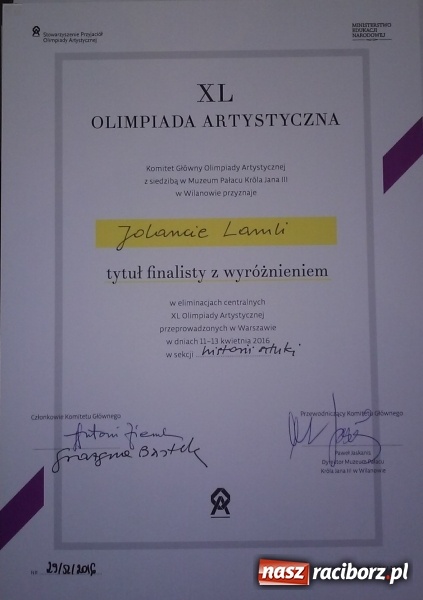 Zdjęcie w galerii na portalu naszraciborz.pl: Sukces uczennicy Liceum Plastycznego na Olimpiadzie Artystycznej wiadomości z regionu