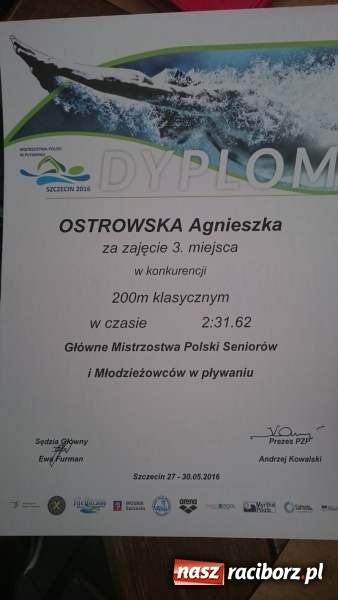 Zdjęcie w galerii na portalu naszraciborz.pl: Pływanie. Agnieszka Ostrowska z seniorskim brązem wiadomości z regionu