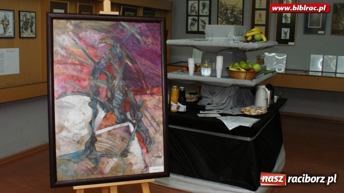 Zdjęcie w galerii na portalu naszraciborz.pl: Wernisaż wystawy prac Henryka M. Korbańskiego w bibliotece  wiadomości z regionu