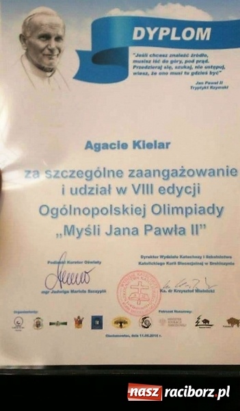 Zdjęcie w galerii na portalu naszraciborz.pl: Uczeń Gimnazjum nr 3 finalistą Olimpiady Myśli Jana Pawła II wiadomości z regionu