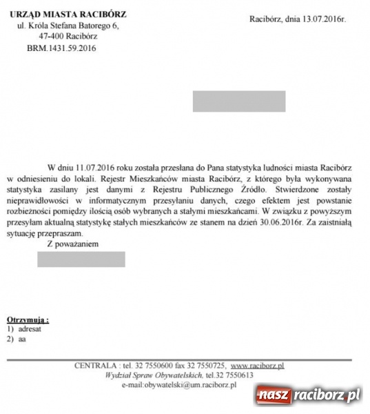 Zdjęcie w galerii na portalu naszraciborz.pl: Jawny Racibórz o liczbie zameldowanych raciborzan wiadomości z regionu