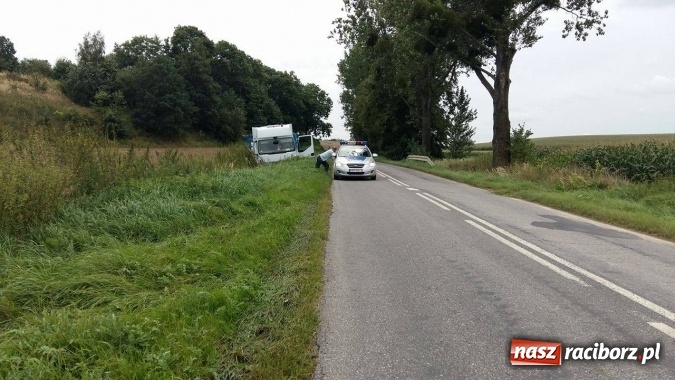 Zdjęcie w galerii na portalu naszraciborz.pl: Ciężarówka w rowie przy drodze do Krowiarek  wiadomości z regionu