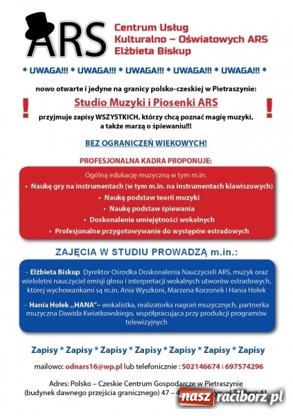 Zdjęcie w galerii na portalu naszraciborz.pl: Zapisy do Studia Muzyki i Piosenki ARS trwają wiadomości z regionu