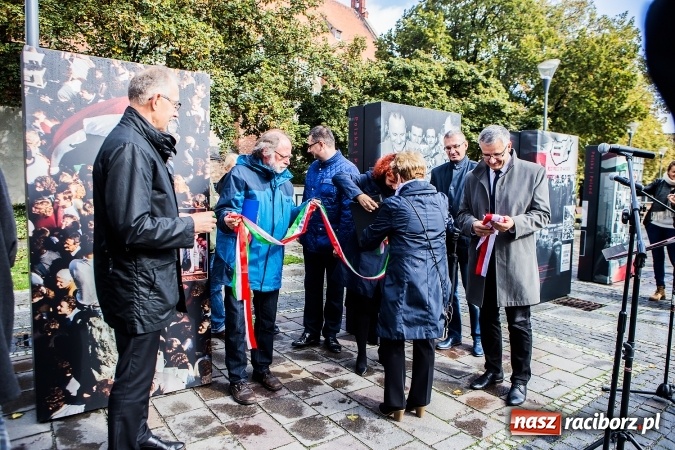 Zdjęcie w galerii na portalu naszraciborz.pl: Na skwerze ks. Stefana Pieczki otwarto wystawę pt. 1956. Polska-Węgry. Pamięć i Historia wiadomości z regionu