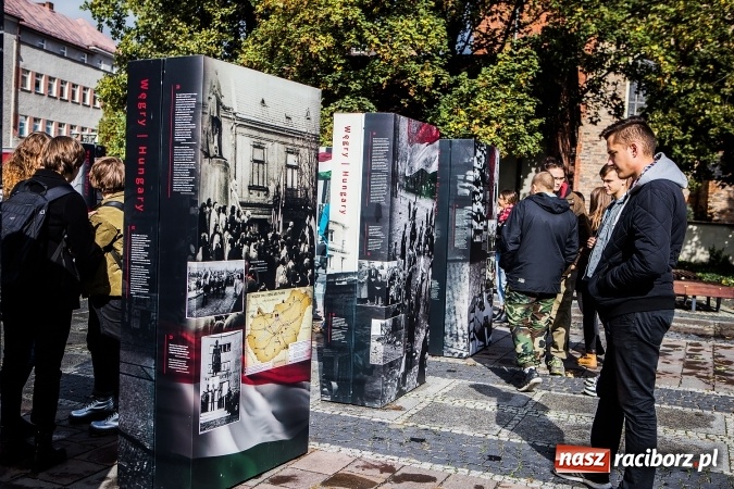 Zdjęcie w galerii na portalu naszraciborz.pl: Na skwerze ks. Stefana Pieczki otwarto wystawę pt. 1956. Polska-Węgry. Pamięć i Historia wiadomości z regionu