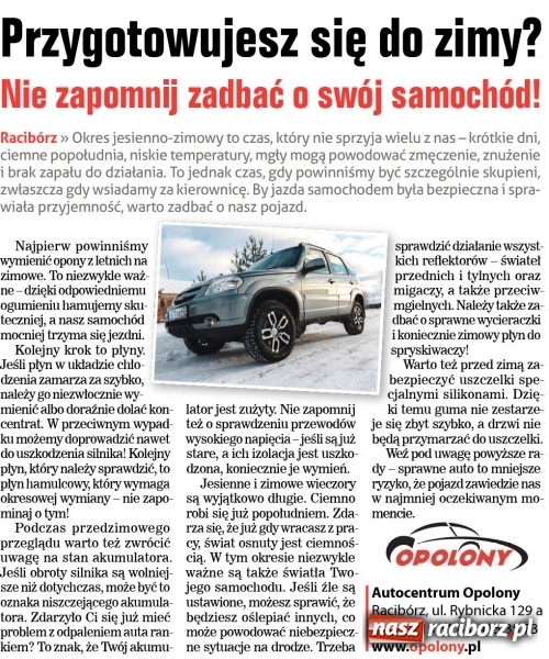 Zdjęcie w galerii na portalu naszraciborz.pl: Kierowco! Idzie zima - czas zadbać o swój samochód wiadomości z regionu