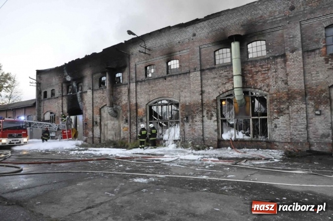 Zdjęcie w galerii na portalu naszraciborz.pl: Pożar hali przy ul. Zakładowej w Brzeziu wciąż szaleje. Przed 20.00 do akcji wszedł ciężki sprzęt do burzenia murów. Tylko u nas FOTO i WIDEO wiadomości z regionu