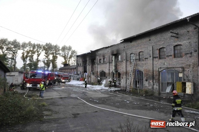 Zdjęcie w galerii na portalu naszraciborz.pl: Pożar hali przy ul. Zakładowej w Brzeziu wciąż szaleje. Przed 20.00 do akcji wszedł ciężki sprzęt do burzenia murów. Tylko u nas FOTO i WIDEO wiadomości z regionu