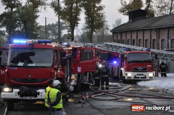 Zdjęcie w galerii na portalu naszraciborz.pl: Pożar hali przy ul. Zakładowej w Brzeziu wciąż szaleje. Przed 20.00 do akcji wszedł ciężki sprzęt do burzenia murów. Tylko u nas FOTO i WIDEO wiadomości z regionu