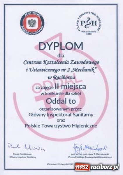 Zdjęcie w galerii na portalu naszraciborz.pl: Brawo Mechanik! CKZiU nr 2 drugie w kraju w konkursie Głównego Inspektoriatu Sanitarnego wiadomości z regionu