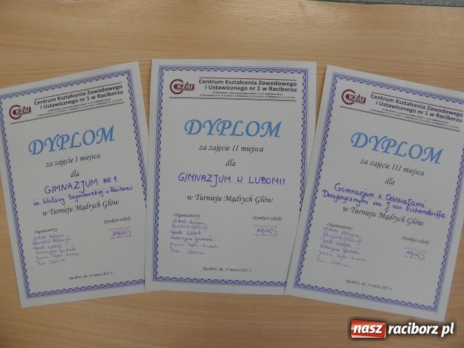 Zdjęcie w galerii na portalu naszraciborz.pl: Mądre głowy w CKZiU nr 1. Najlepsza Natalia Puczek i Gimnazjum nr 1 wiadomości z regionu