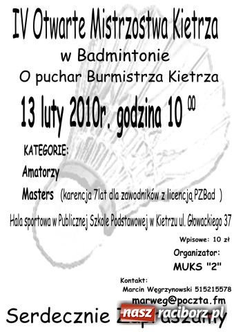 Zdjęcie w galerii na portalu naszraciborz.pl: IV Otwarte Mistrzostwa Kietrza  w BADMINTONIE wiadomości z regionu