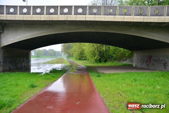 Zdjęcie w galerii na portalu naszraciborz.pl: Woda szybko przybiera. Zalewa ścieżkę rowerową pod Mostem Zamkowym. Konieczne było udrożnienie śluzy przy Rafako wiadomości z regionu