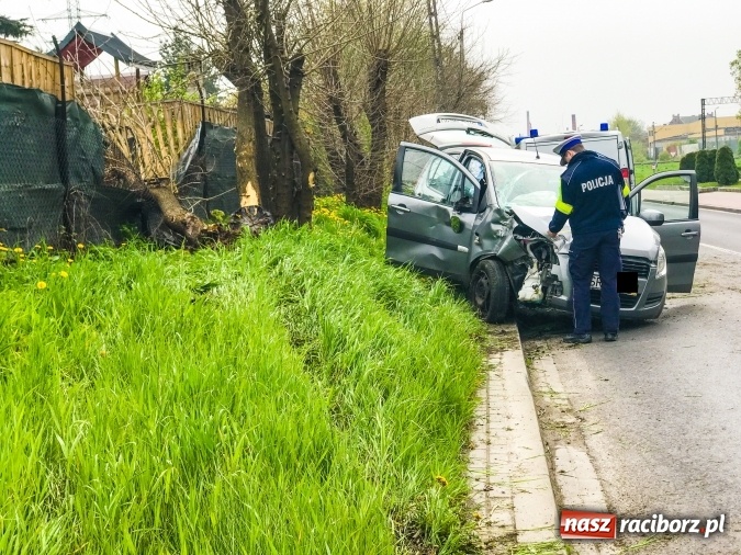 Zdjęcie w galerii na portalu naszraciborz.pl: Suzuki wjechało w ogrodzenie ogródków działkowych na ul. 1 Maja  wiadomości z regionu