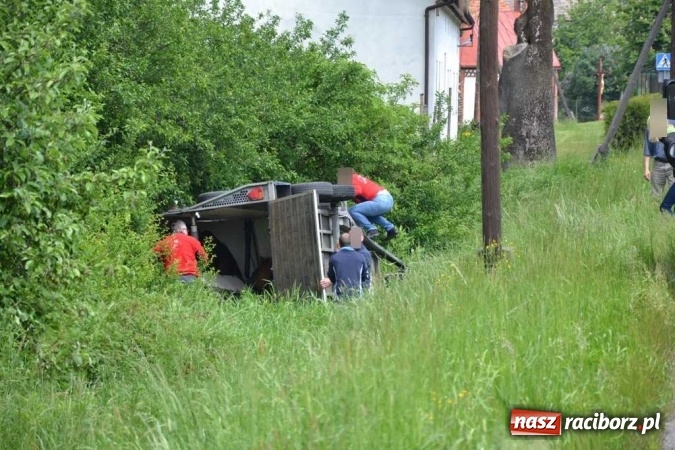 Zdjęcie w galerii na portalu naszraciborz.pl: Przyczepa z końmi wywróciła się na poboczu przy DW 919 Racibórz - Rudy- Gliwice FOTO wiadomości z regionu