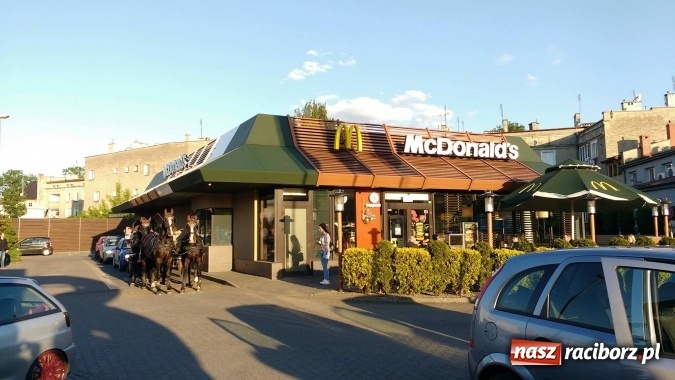 Zdjęcie w galerii na portalu naszraciborz.pl: Bryczka z czterema końmi w McDrive Racibórz  wiadomości z regionu