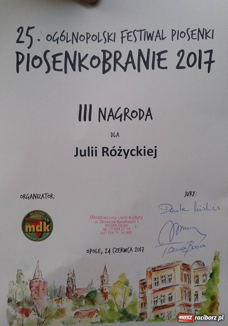 Zdjęcie w galerii na portalu naszraciborz.pl: Julia Różycka laureatką Ogólnopolskiego Festiwalu Piosenki w Opolu  wiadomości z regionu
