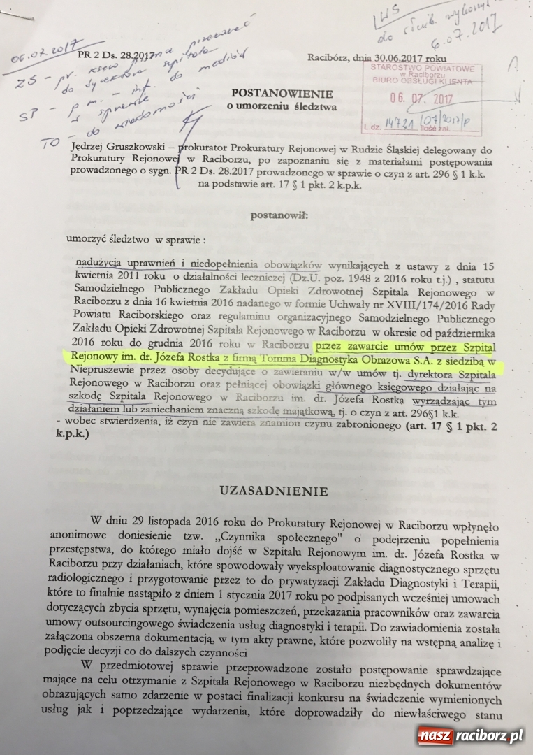 Zdjęcie w galerii na portalu naszraciborz.pl: Prokuratura umorzyła śledztwo w sprawie prywatyzacji raciborskiej diagnostyki  wiadomości z regionu