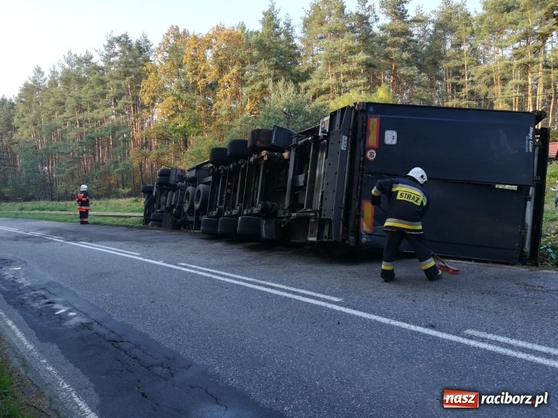 Zdjęcie w galerii na portalu naszraciborz.pl: Rudy Paproć. Ciężarówka wjechała do rowu i zablokowała torowisko  wiadomości z regionu
