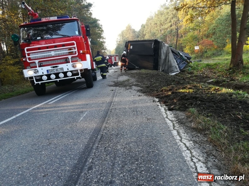 Zdjęcie w galerii na portalu naszraciborz.pl: Rudy Paproć. Ciężarówka wjechała do rowu i zablokowała torowisko  wiadomości z regionu